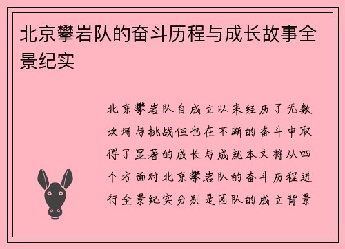 北京攀岩队的奋斗历程与成长故事全景纪实